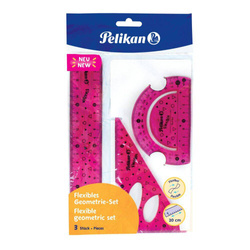 Rózowy Pelikan 700917 Geometry Set, Ruler, Protractor, Triangle, Flexible Material, Assorted Colours, 1 Set