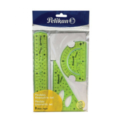 Zielony Pelikan 700917 Geometry Set, Ruler, Protractor, Triangle, Flexible Material, Assorted Colours, 1 Set