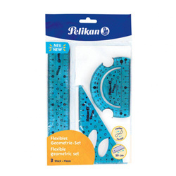 Niebieski Pelikan 700917 Geometry Set, Ruler, Protractor, Triangle, Flexible Material, Assorted Colours, 1 Set