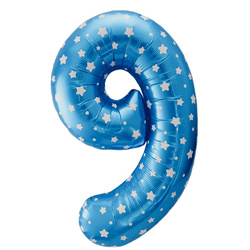 M2XCEC Balon okolicznościowy kształt 9 kolor niebieski z białymi gwiazdkami 67cm